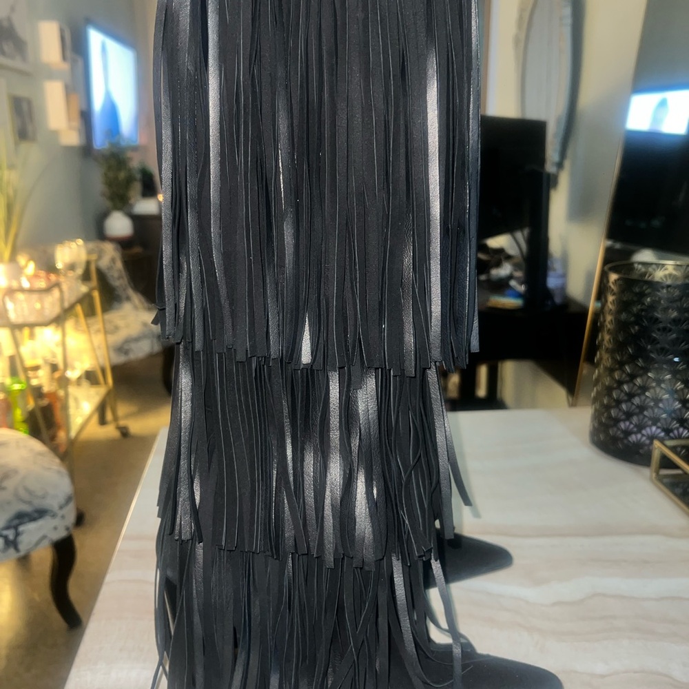Zara Black Fringe Heeled Boots